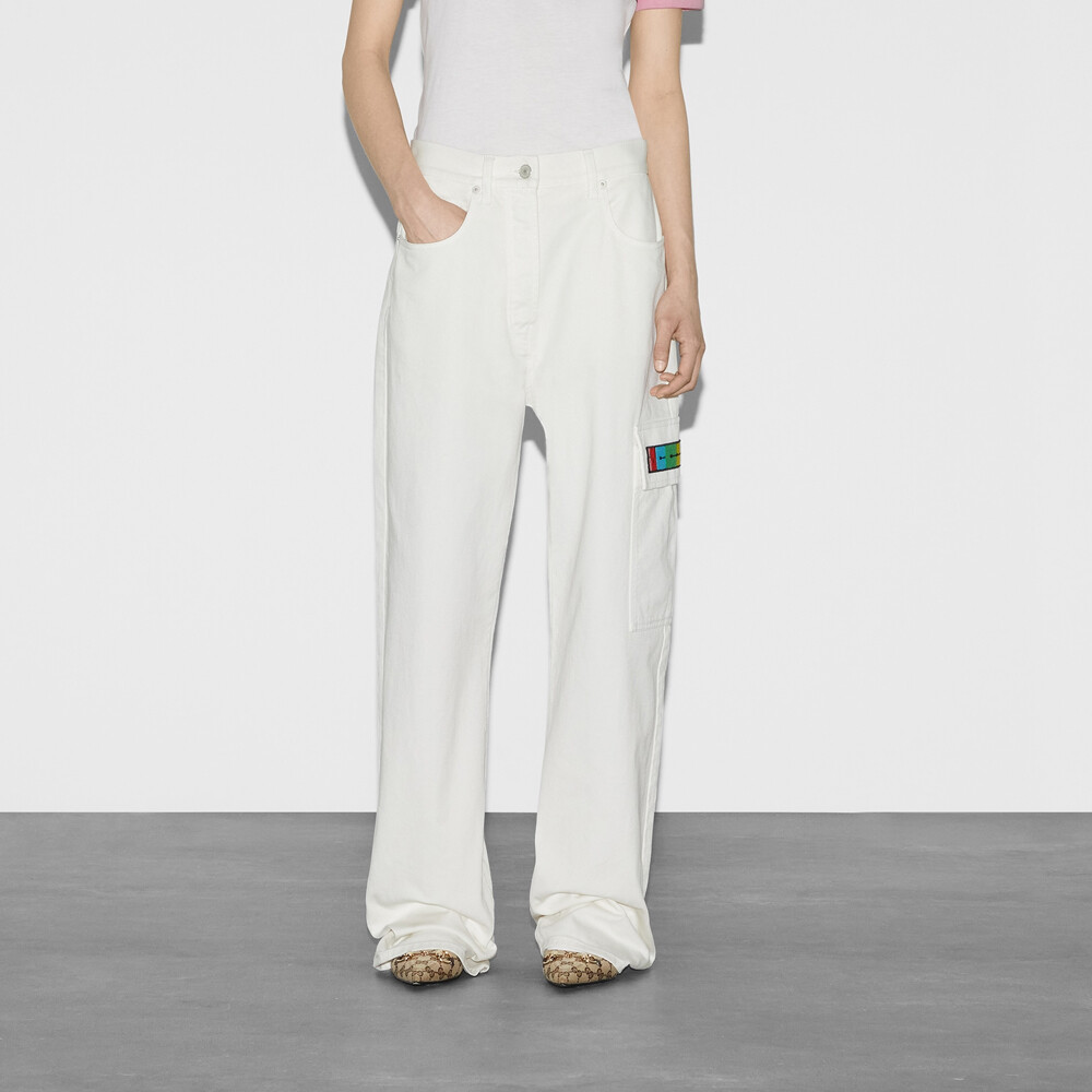 Джинсы женские Gucci, классический крой, слоновая кость — фото 3