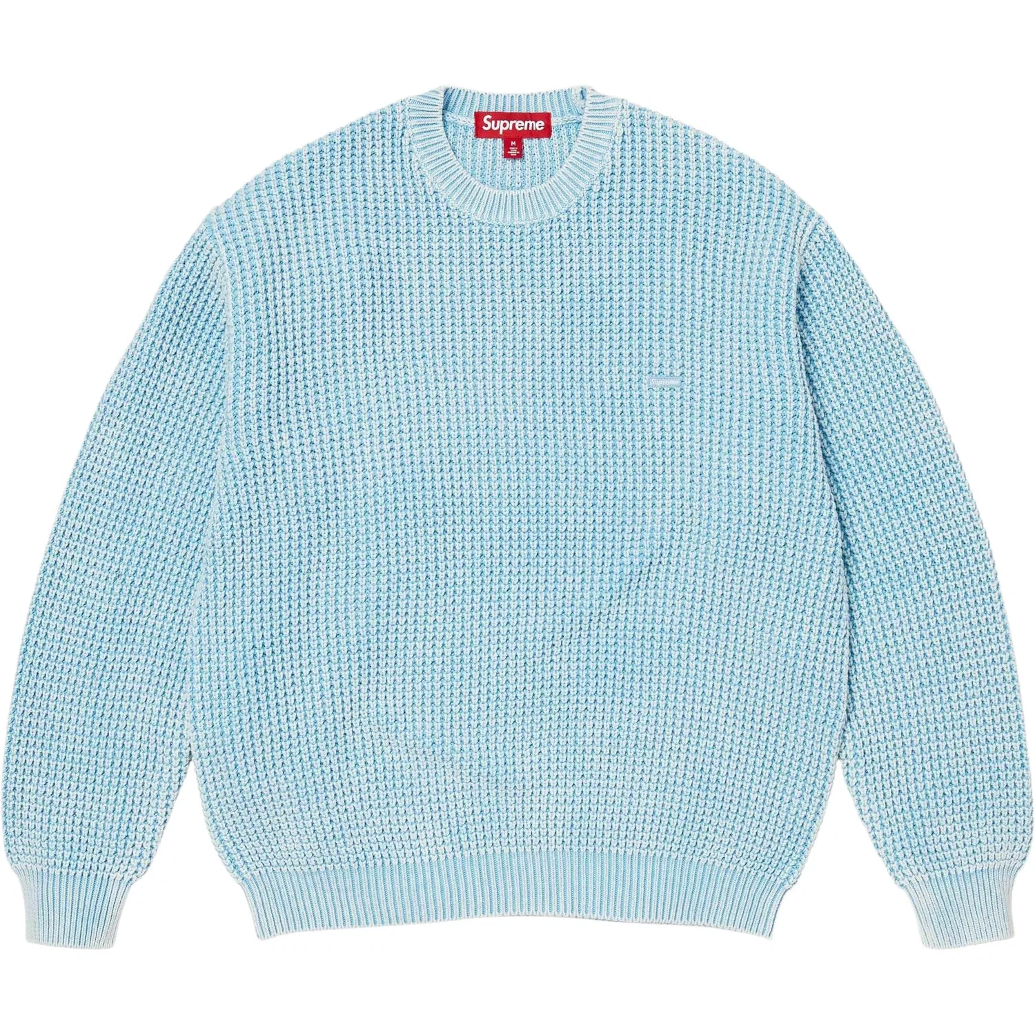 Свитер утепленный Washed Small Box Waffle Sweater Knitwear Unisex Supreme, Light Blue/Light Blue