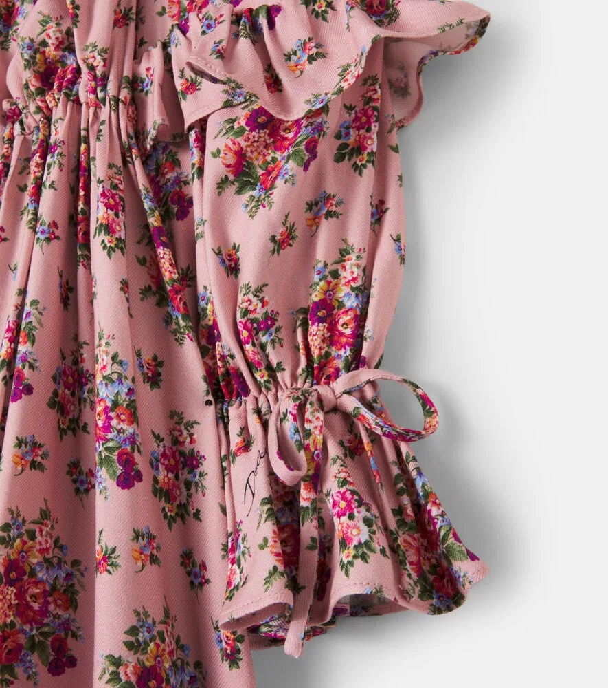 Платье с цветочным принтом и сборками Dolce&Gabbana Kids, розовый — фото 4