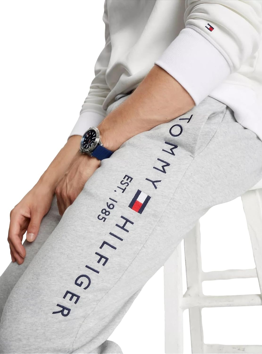 Мужские спортивные брюки с логотипом и карманами TOMMY HILFIGER, размер M, цвет P Navy, Smoke Grey Heather — фото 3