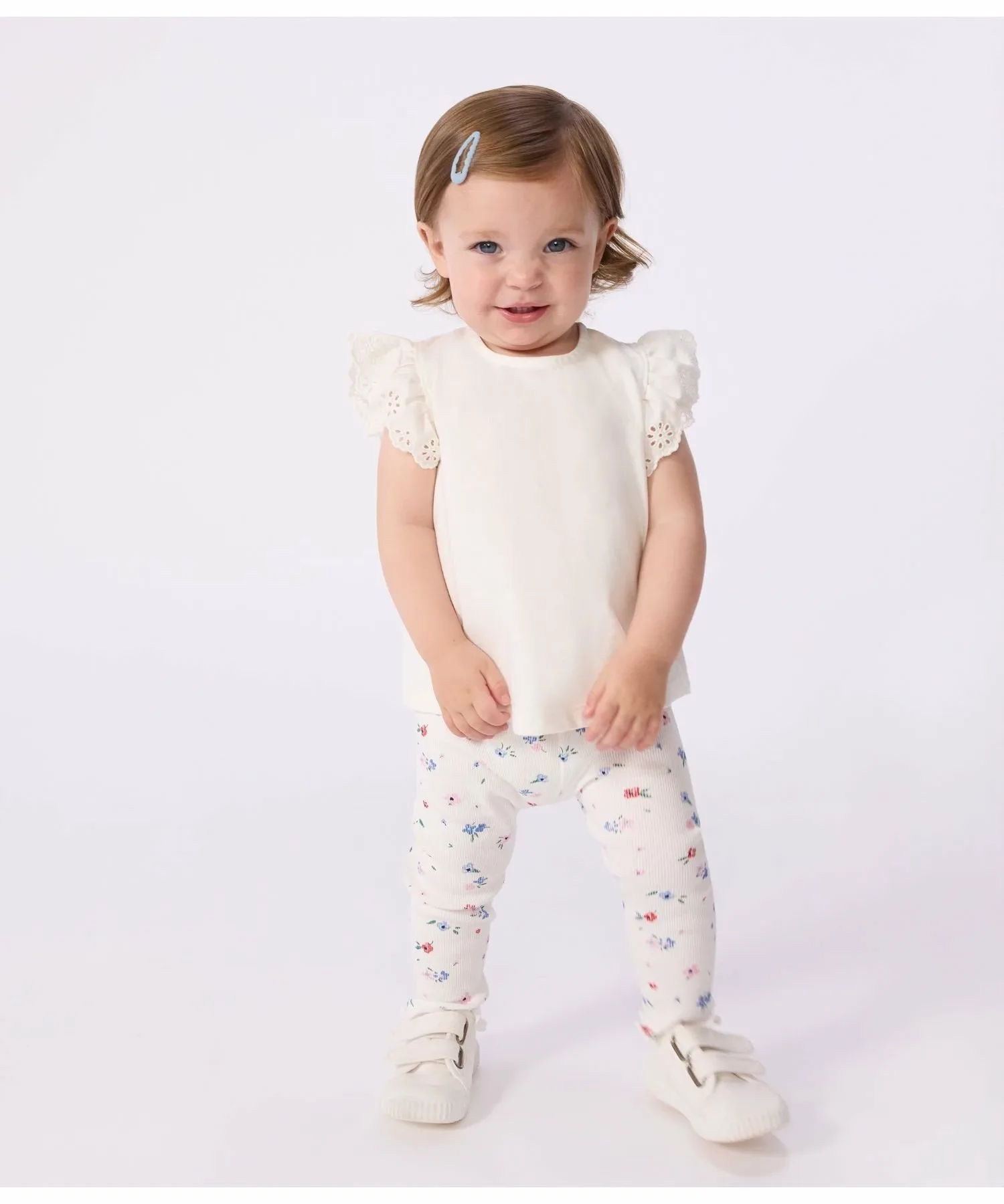 Футболка с оборками на рукавах PETIT BATEAU, Off white