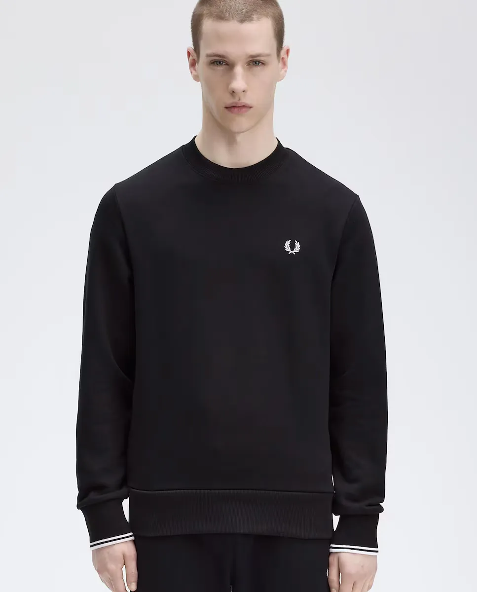 

Мужской свитшот с круглым вырезом и отделкой в две полоски Fred Perry, чёрный