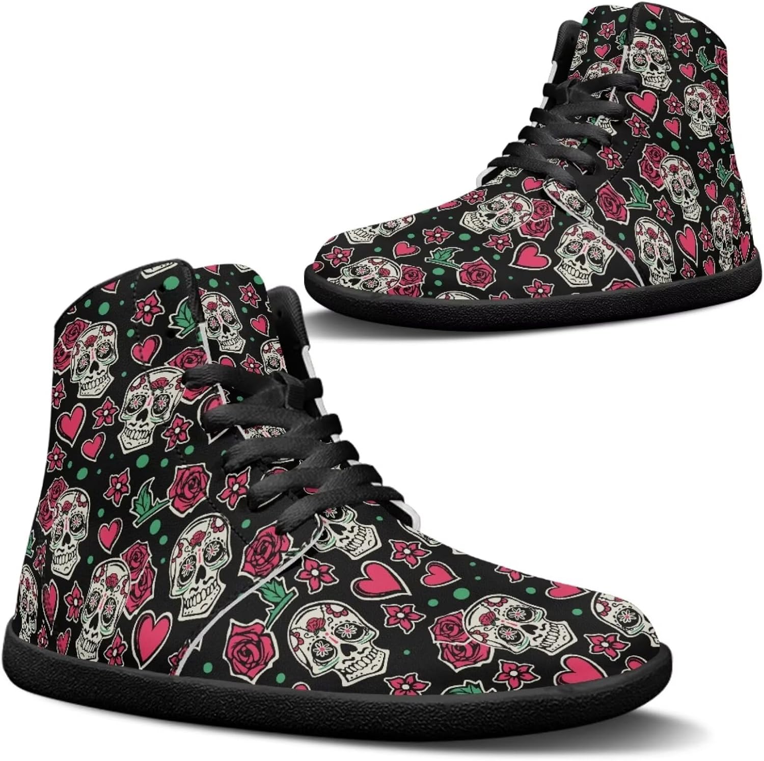 

Мужские кроссовки Jeiento с черепом из сахара, подошва с нулевым перепадом, для трейлового бега, с широкой носочной частью, Sugar Skull Rose Heart