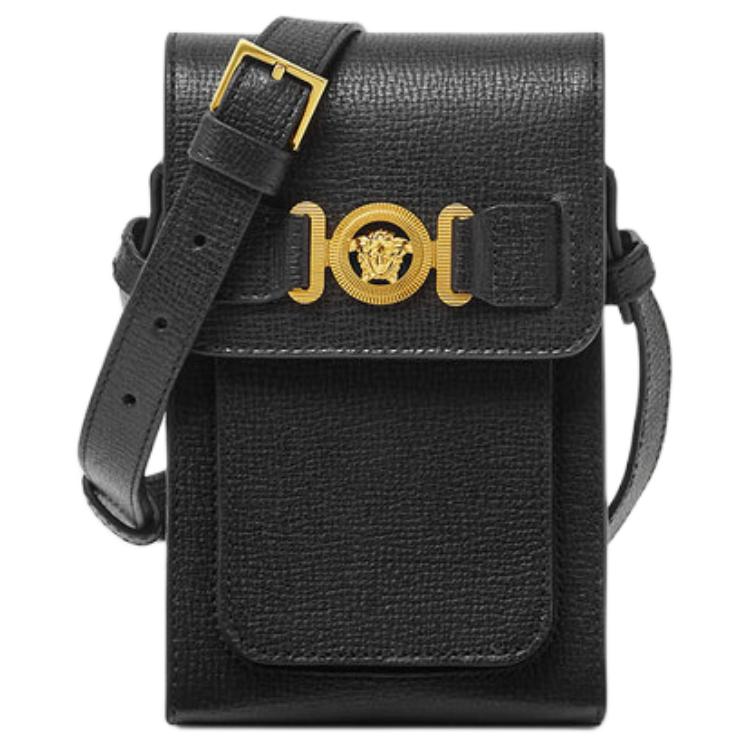 

VERSACE Сумка через плечо из козьей кожи серии MEDUSA BIGGIE, мужская, черно-золотая