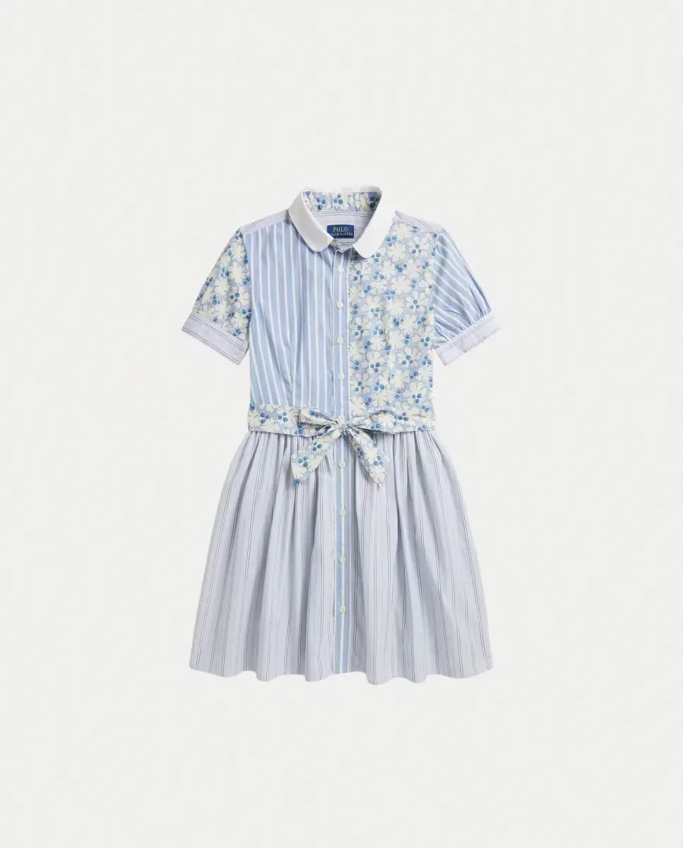 Детское платье из хлопка с многоцветным принтом Polo Ralph Lauren, светло-голубой — фото 4