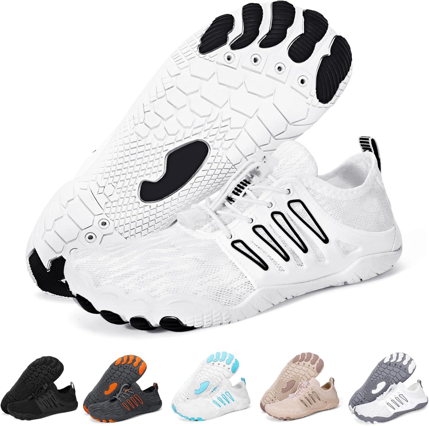 

Водонепроницаемые кроссовки Hike Barefoot для женщин и мужчин, быстросохнущие, с широким носком, для пляжа, плавания и спорта, легкие, нескользящие, для бассейна, походов, прогулок, каякинга, дайвинга и серфинга Frgitygift, белый/черный