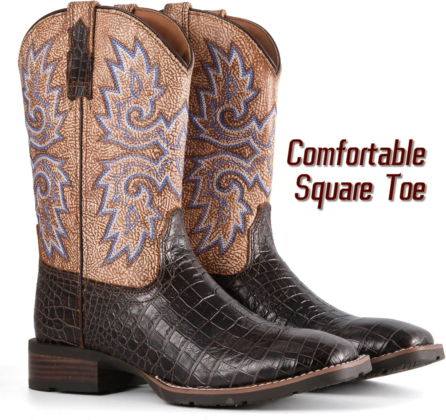 Мужские сапоги SUREWAY Caiman Cowboy - мужские вестерн-сапоги с квадратным носком, масло- и скользкоустойчивые, прочные, модные классические сапоги-ботфорты высотой 10 дюймов, рабочие сапоги с мягким носком — фото 4