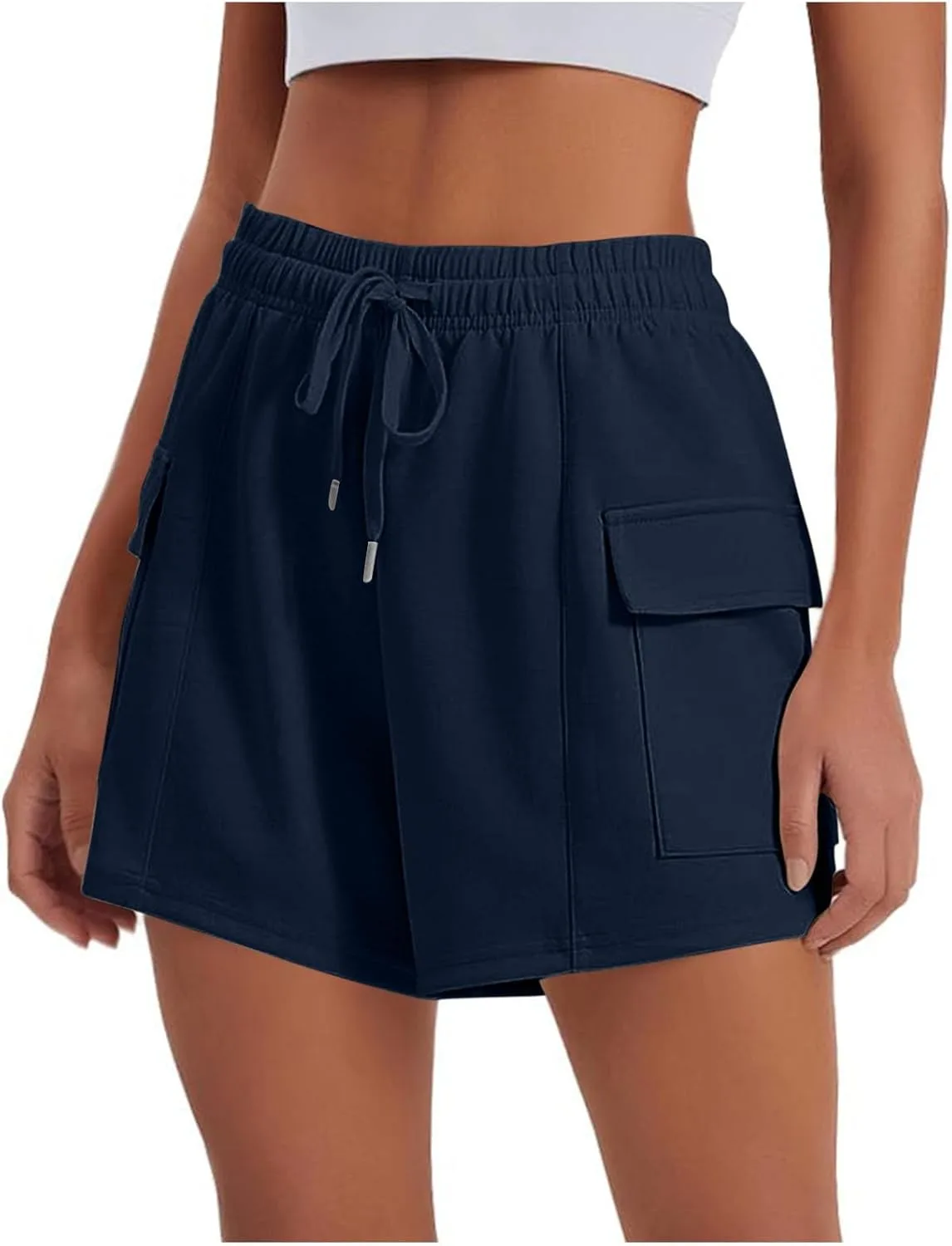 

Женские карго шорты с карманами, эластичным поясом и шнурком