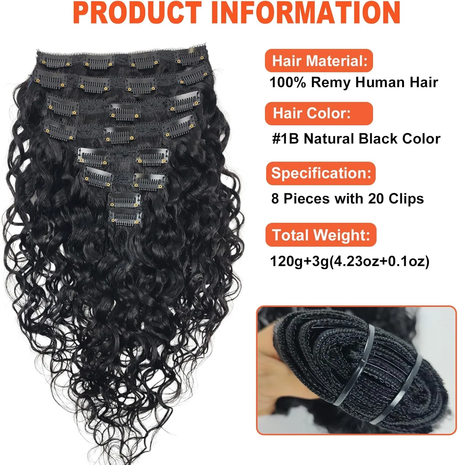 Накладные волосы Deep Curly на заколках, 8 шт., 120 г от Doren Doren, Deep Curly — фото 2
