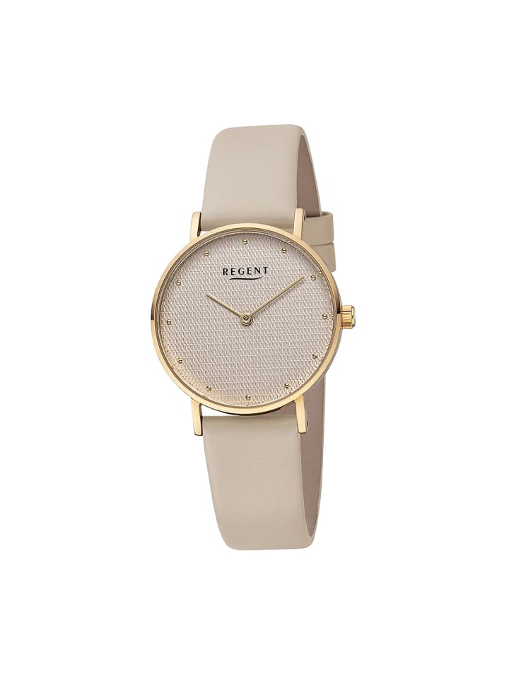

Светло-коричневые аналоговые наручные часы среднего размера (примерно 32 мм), кожаный ремешок Regent