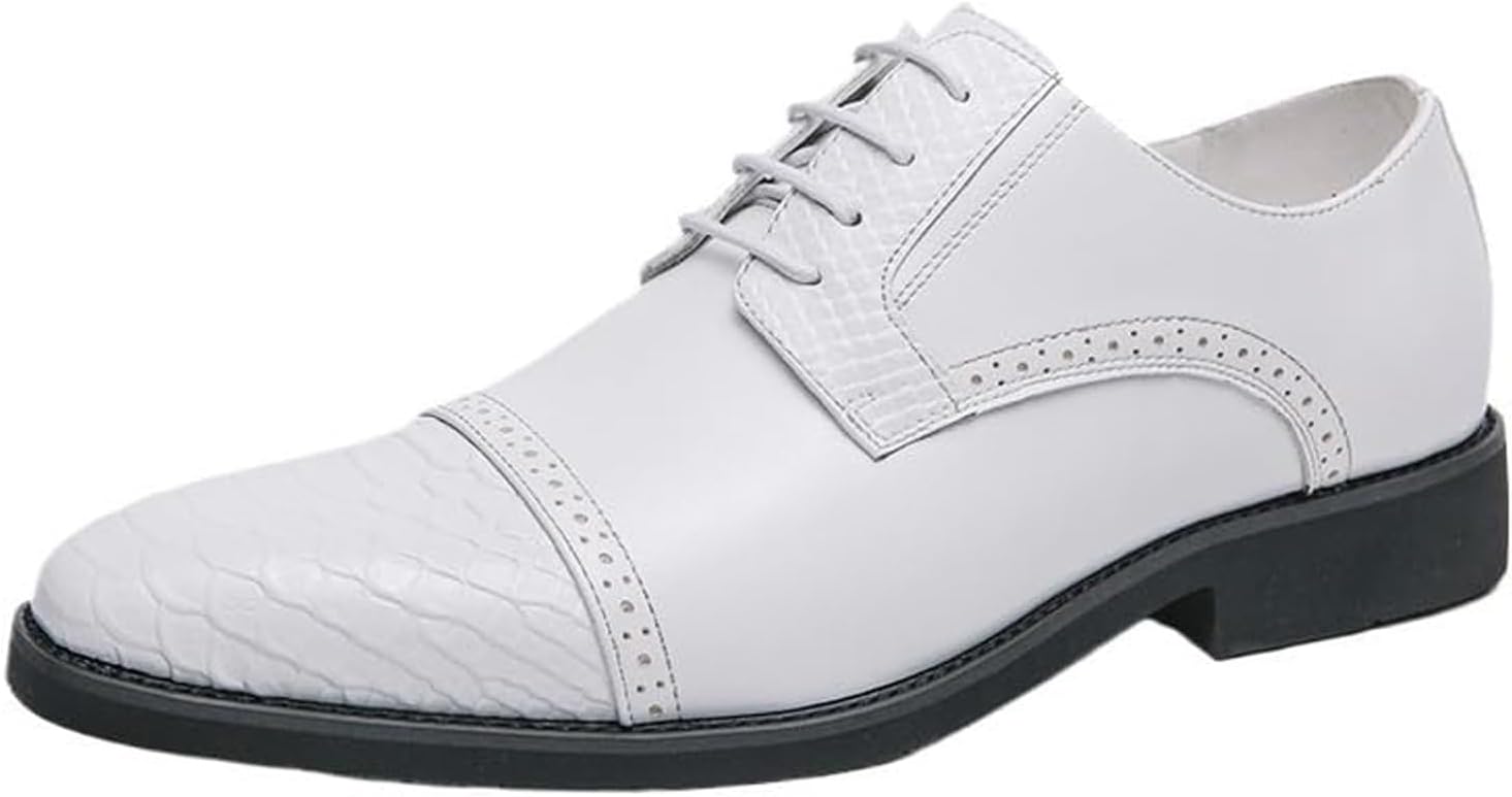 

Мужские классические туфли с текстурированным носком, каблук-блок, формальные оксфорды, ретро заостренные, с нескользящей подошвой, шнуровкой, деловые туфли для свадеб, офисов и вечерних мероприятий Nelsbrex, белый