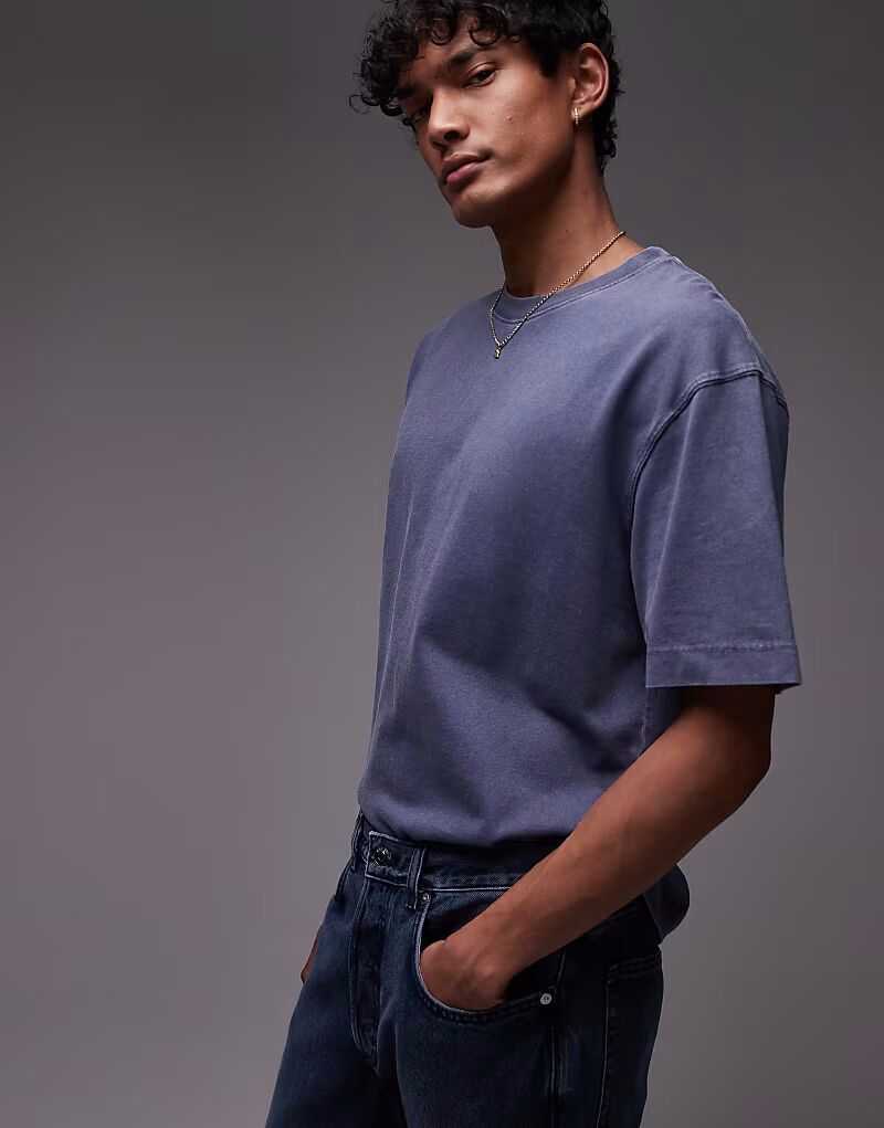 

Футболка Topman свободного кроя в выцветшем синем цвете