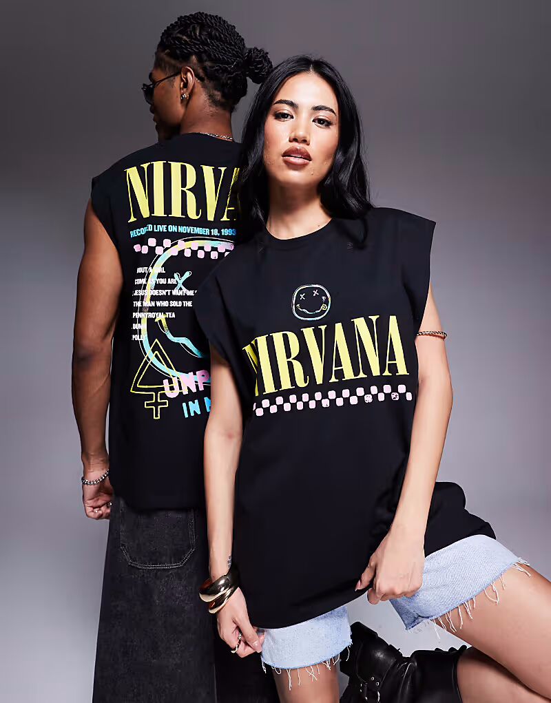 

Топ унисекс свободного покроя ASOS DESIGN черного цвета с принтом Nirvana