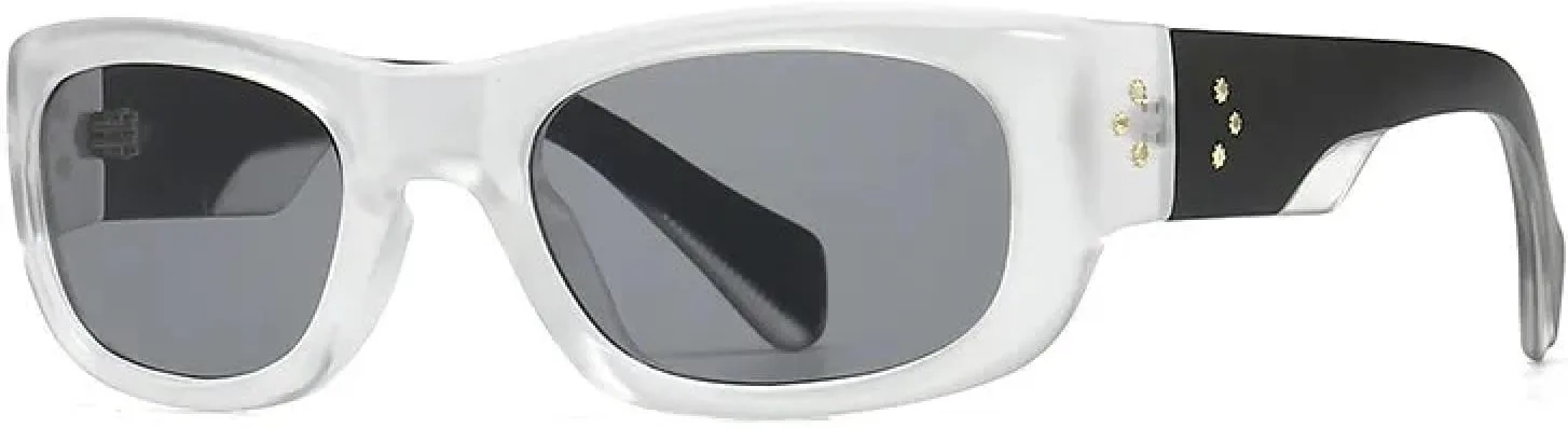 

Модные винтажные прямоугольные солнцезащитные очки для женщин и мужчин, роскошные, с градиентным переходом цвета, в стиле панк, с заклепками TYUVIVO, Clear Black