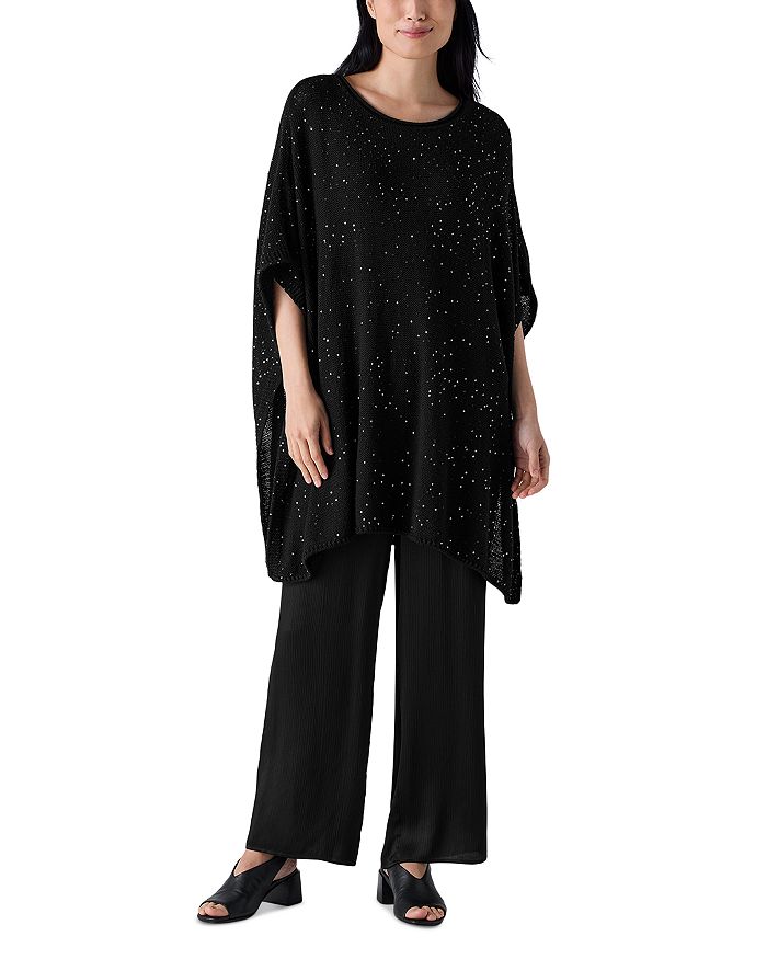 

Пончо из шерсти с пайетками Eileen Fisher, черный