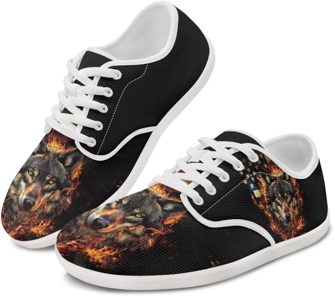 

Мужские спортивные туфли Chaqlin с животным принтом, низкие кеды, модные классические шнуровки, дышащие теннисные туфли, America Flag Wolf Head