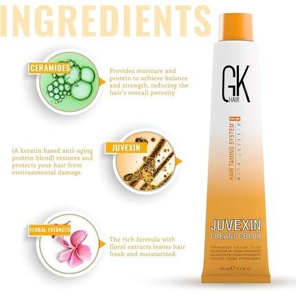 GK HAIR Global Keratin Профессиональная крем-краска для волос в тюбике 3,4 жидких унций 100 мл Ледяной каштан 6,91 Темно-русый — фото 3