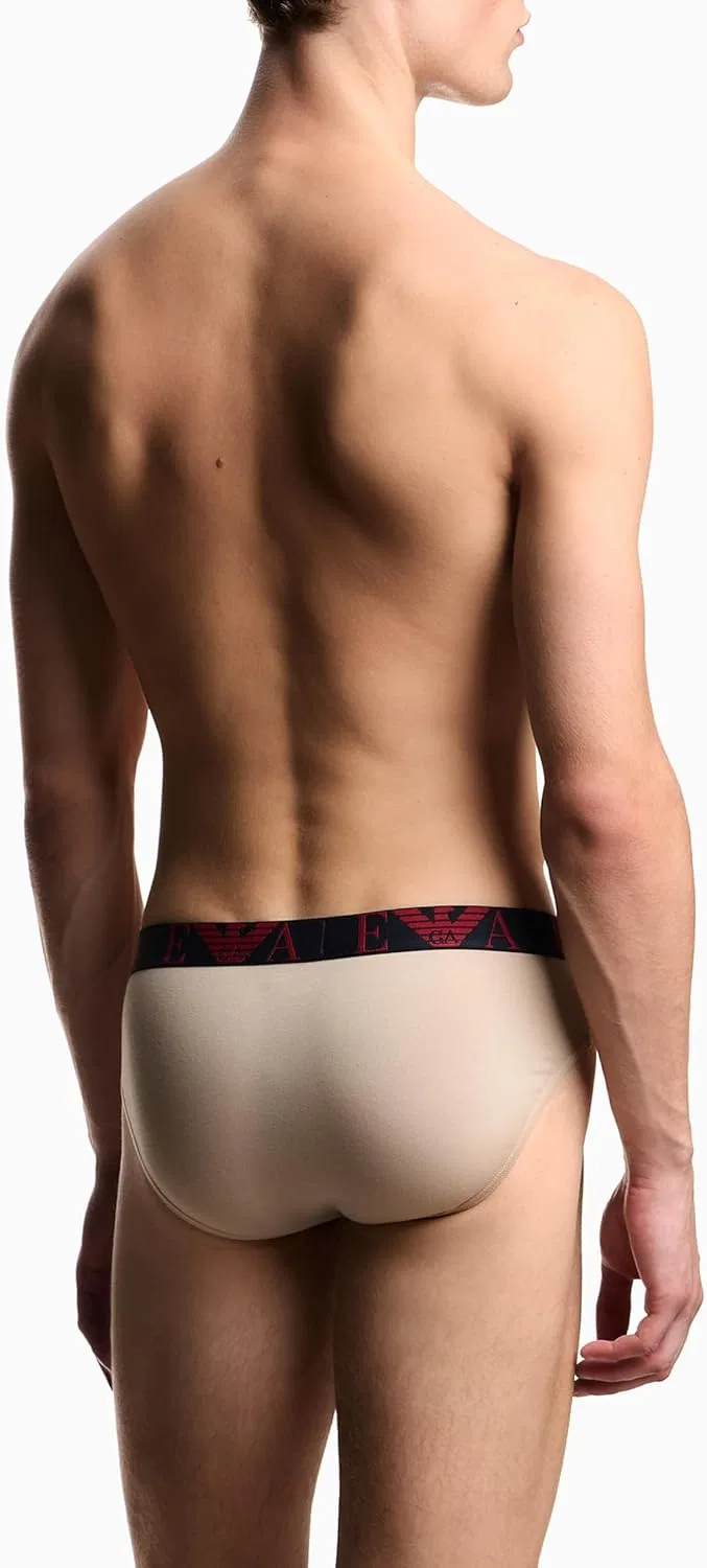Брифы Monogram 3-pack, Emporio Armani, Орех/Синий/Скутер — фото 2