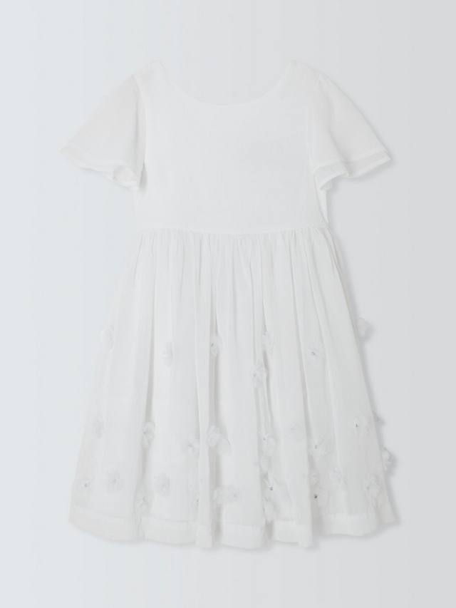 Детское платье для подружки невесты с 3D цветами John Lewis Heirloom Collection, White — фото 3
