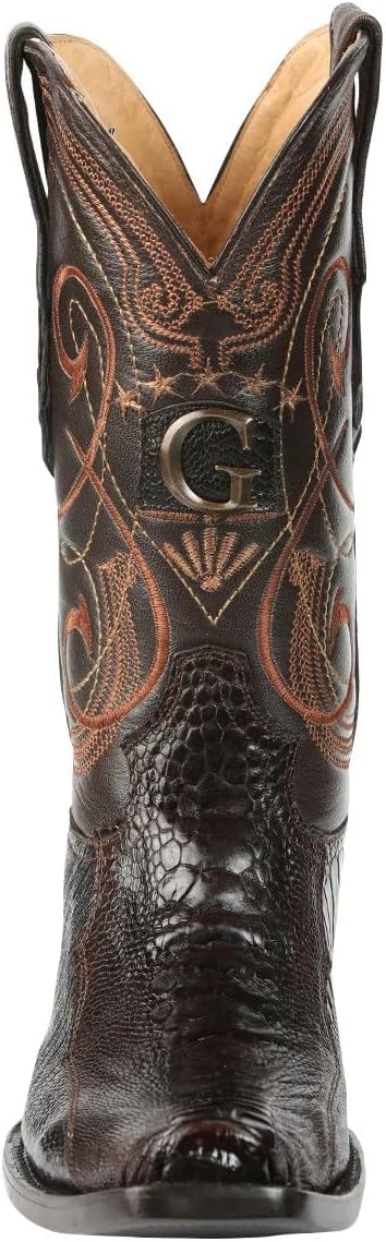 Мужские ковбойские сапоги Men’s El General Exotic с ногой страуса, из натуральной кожи страуса, западного типа, коричневые, размер 37, квадратный носок Levi, кожаная подошва Generic — фото 2