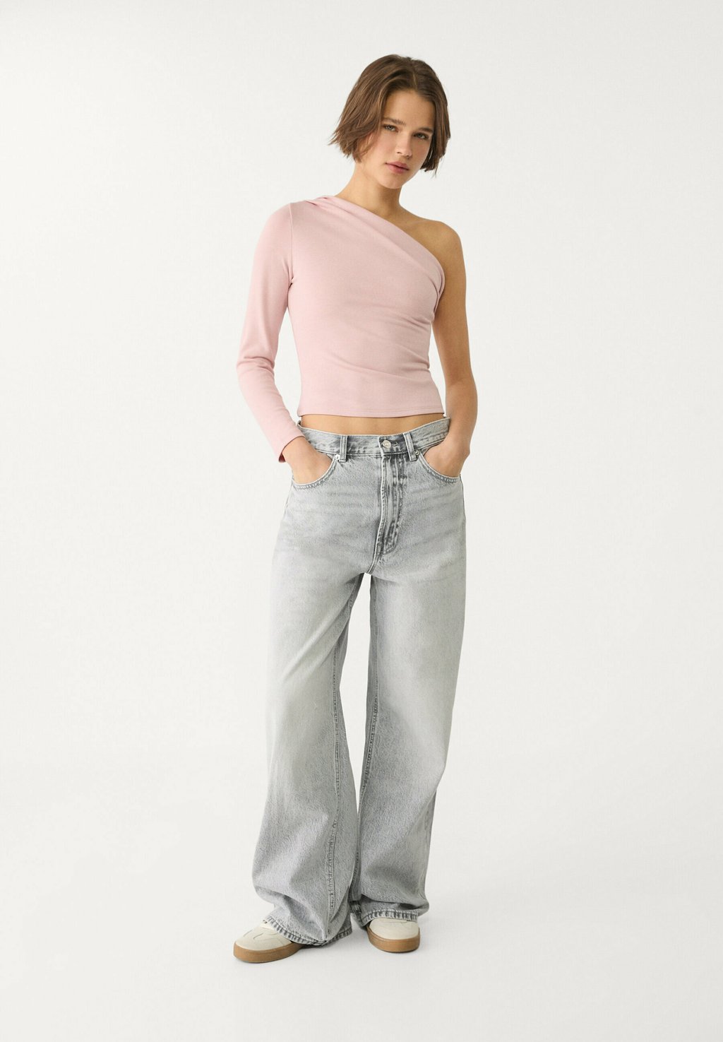 

Топ с длинными рукавами ASYMMETRIC Stradivarius, светло-розовый