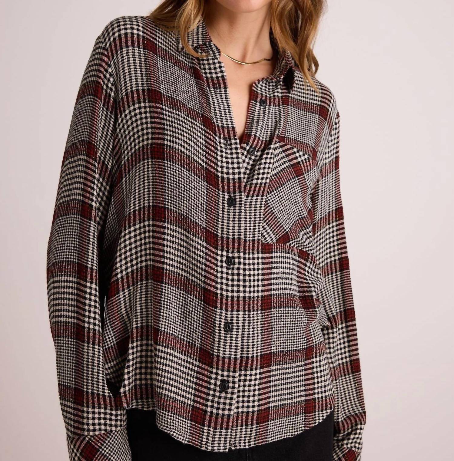 

Карманная рубашка с отложным воротником и хвостиком в зимнюю клетку Glen Plaid Bella Dahl, Winter Glen Plaid