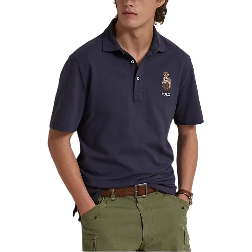 Поло с вышивкой медведя Polo Ralph Lauren синее — фото 4