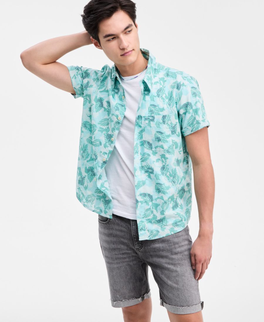 

Мужская рубашка с коротким рукавом и пуговицами Лесной лист, эксклюзивно для Macy's Sun + Stone, Tranquil Sage