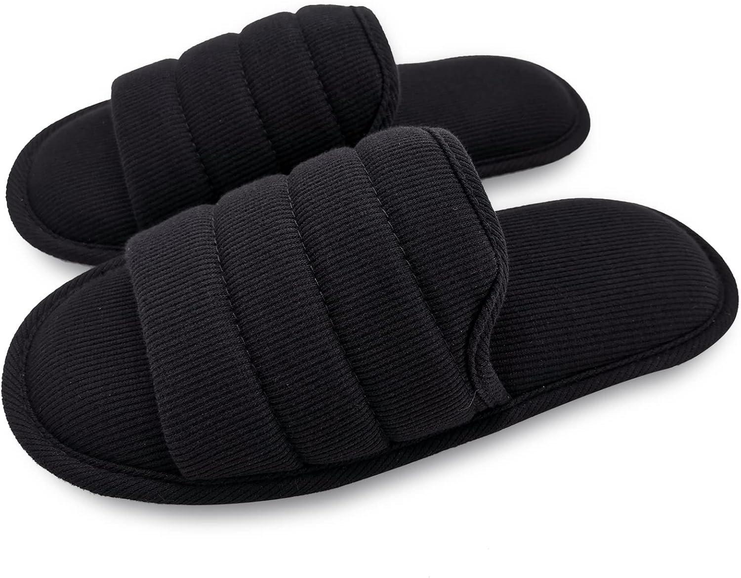 

Мужские хлопковые домашние тапочки ofoot с открытым носком, дышащие летние домашние шлепанцы с амортизирующей подошвой и противоскользящей подошвой, черный