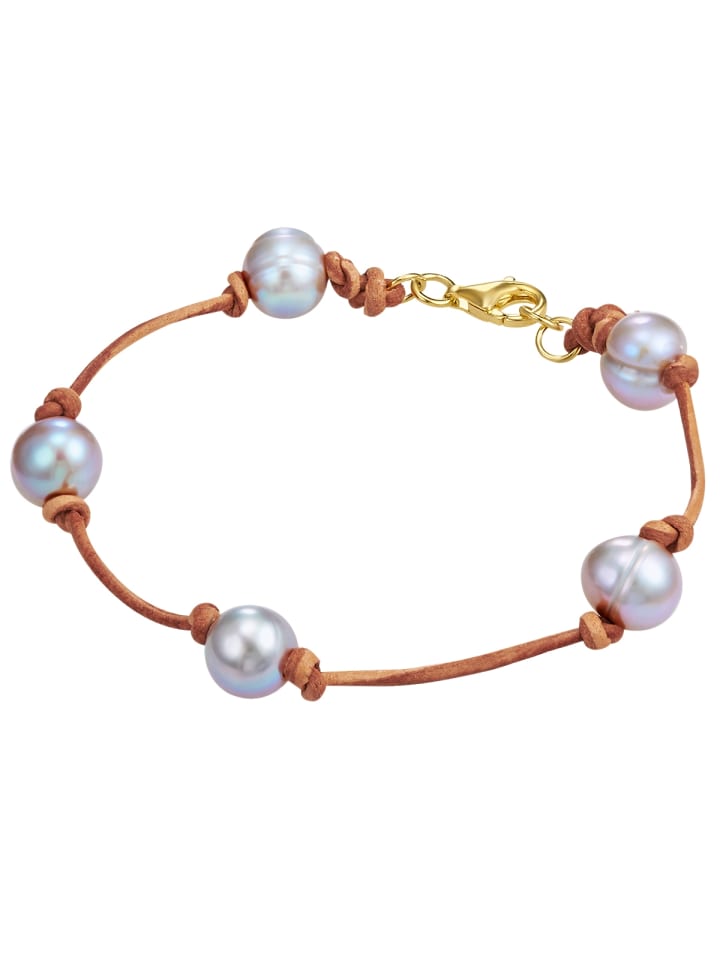 

Valero Pearls Кожаный браслет, серебро 925 пробы, пресноводный культивированный жемчуг серого цвета