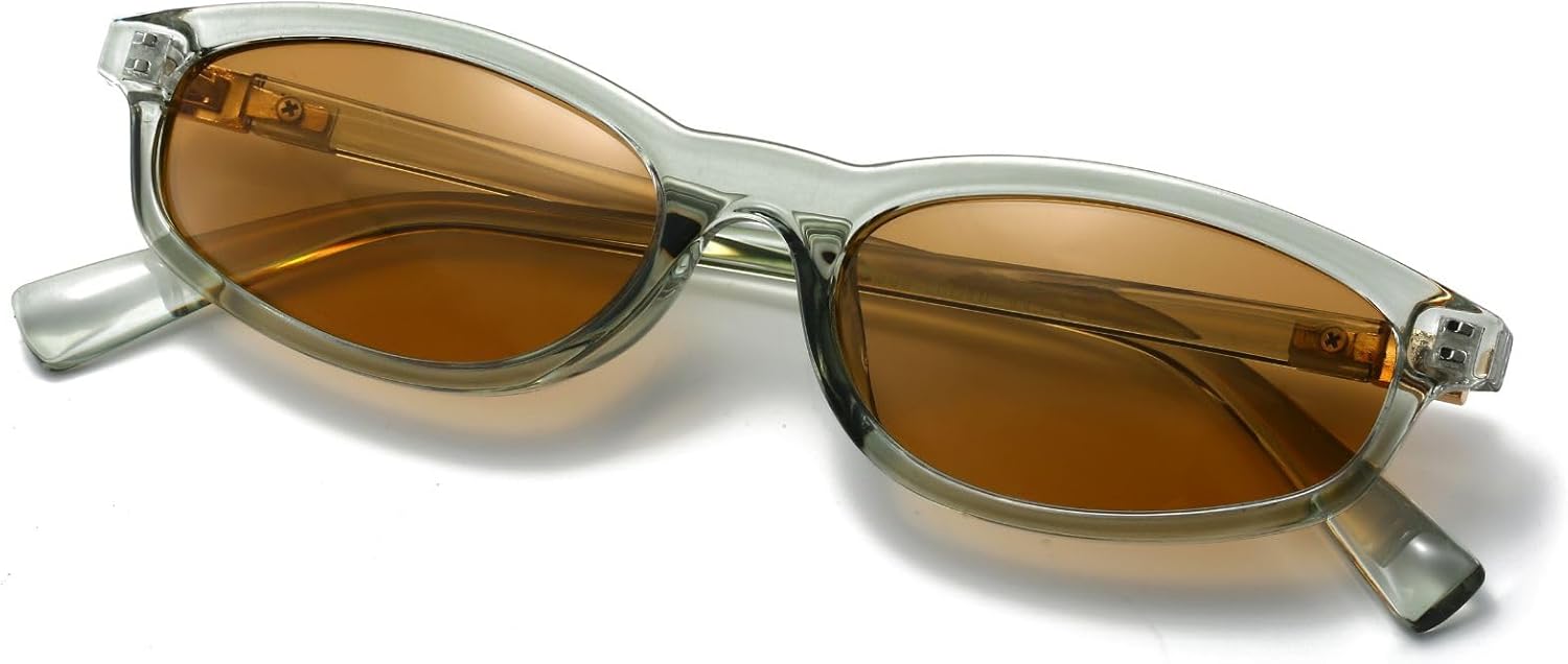 

Женские поляризованные овальные солнцезащитные очки Freckles Mark, модные прямоугольные очки в стиле ретро 90-х, классические очки с защитой от УФ-излучения UV400, Light Green Frame Tea Lens