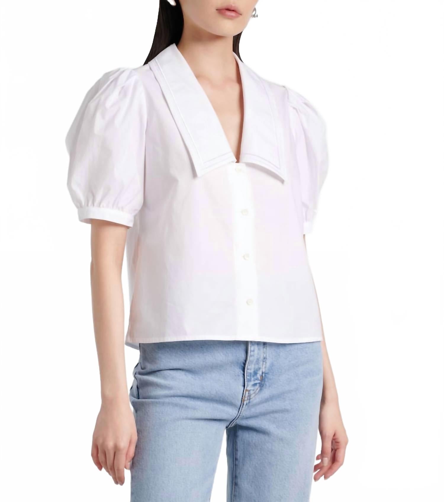 

Блузка в матросском стиле с рукавами-буфами белого цвета Frame, белый