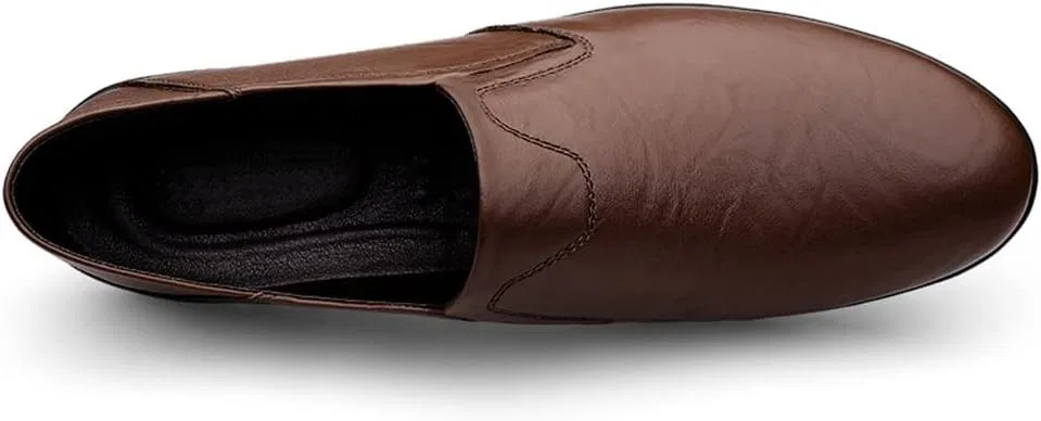 Лоферы кожаные Mens Loafers Moccasins Shoes, Красный/Коричневый SayfuR — фото 4