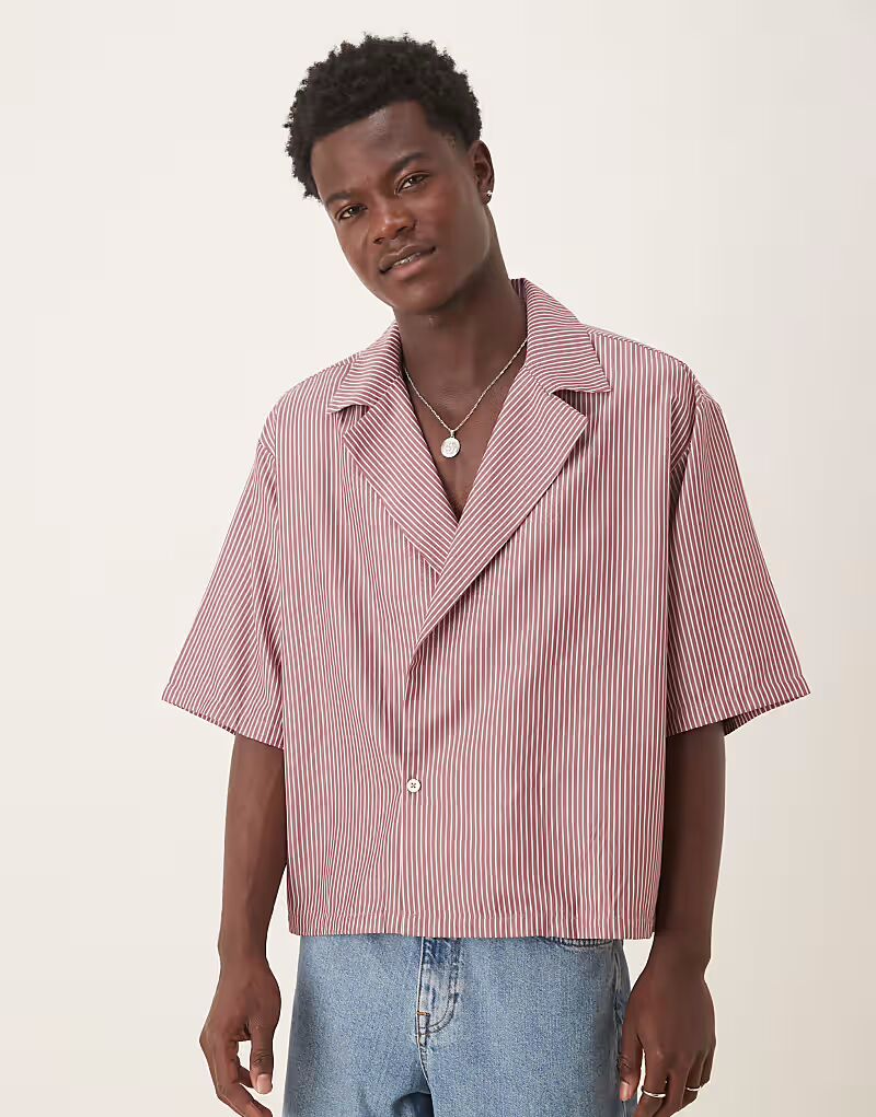

Рубашка свободного кроя Revere в бордовую полоску Asos Design