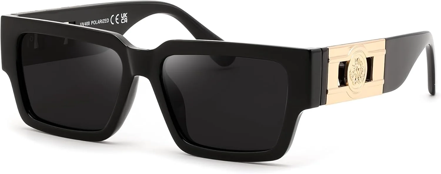 

FEISEDY Ретро-модные прямоугольные поляризованные солнцезащитные очки для женщин и мужчин, классические узкие квадратные солнцезащитные очки B0314, Black/Gray