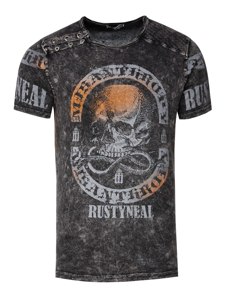 

Футболка с выцветшим рисунком, боковыми пуговицами и принтом черепа в антрацитовом цвете Rusty Neal, Черный, Футболка с выцветшим рисунком, боковыми пуговицами и принтом черепа в антрацитовом цвете Rusty Neal