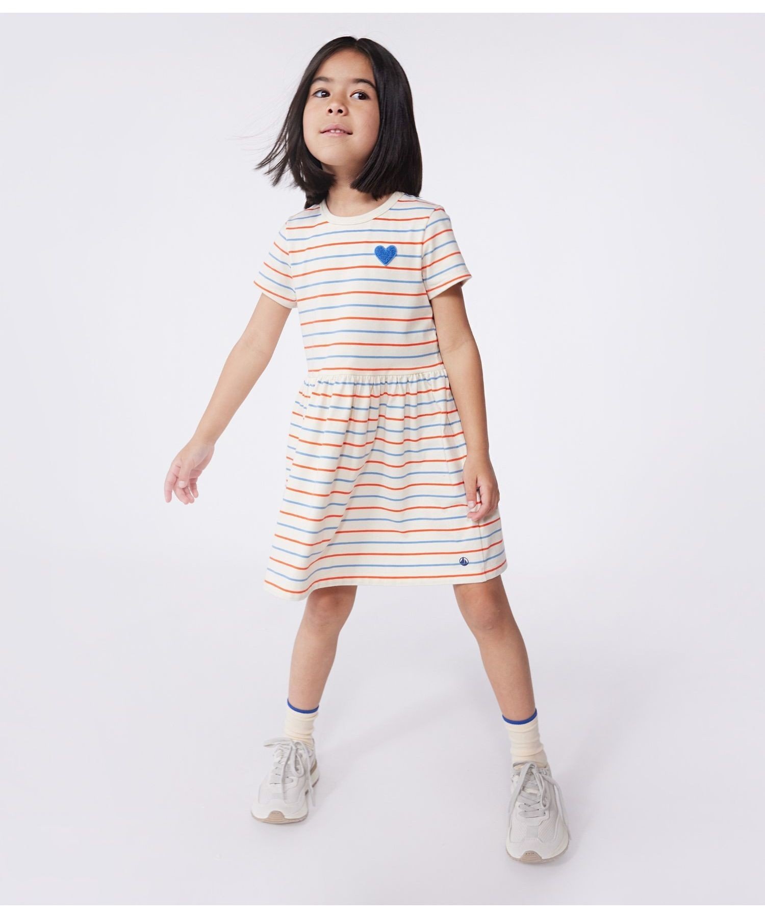 Платье с короткими рукавами PETIT BATEAU, Milky White/Multicolor