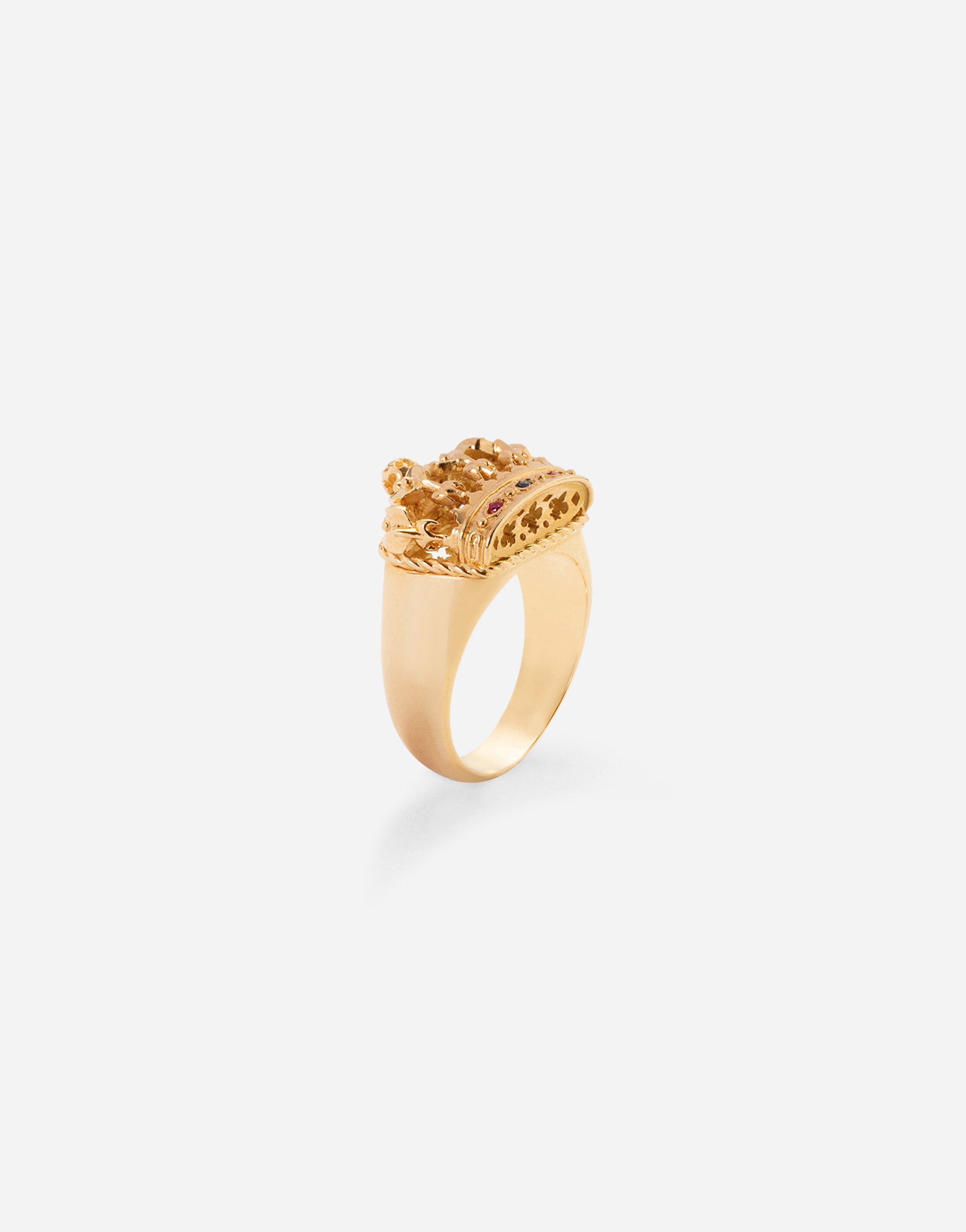 Королевское кольцо из желтого золота 18 карат с рубинами и сапфиром Dolce & Gabbana, золото — фото 2