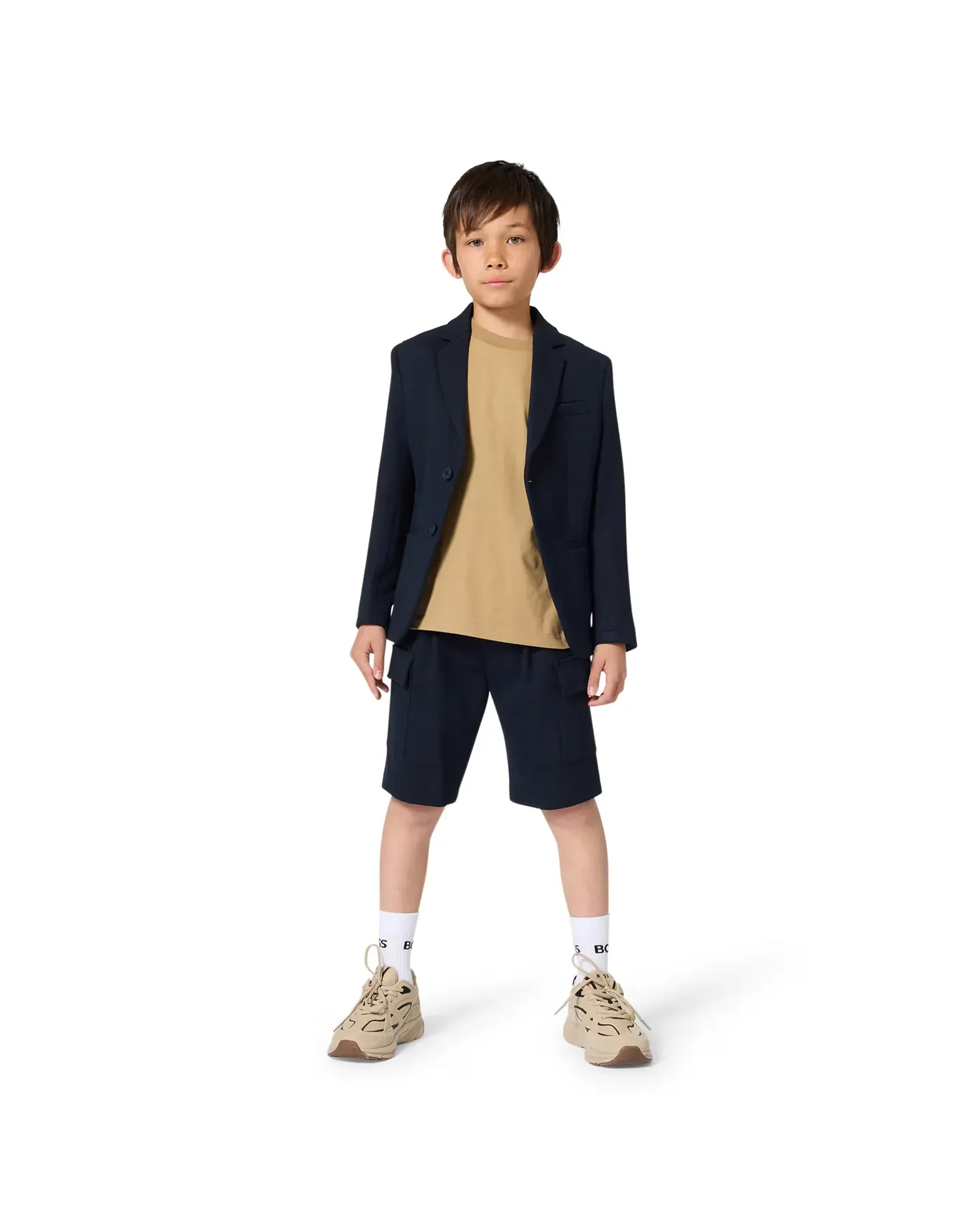 Футболка для мальчика с короткими рукавами с рисунком спереди из хлопка BOSS Kidswear, Natural — фото 2