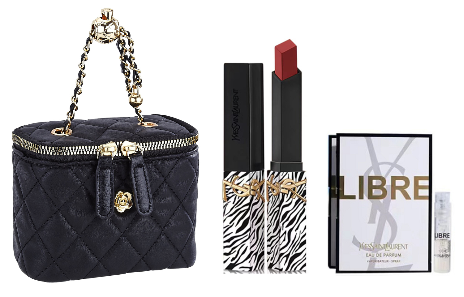 Набор косметики Yves Saint Laurent: жидкая губная помада Formal Wear #416 + пробник парфюма Libre + косметичка, 5,5 г + 1,2 мл — фото 4