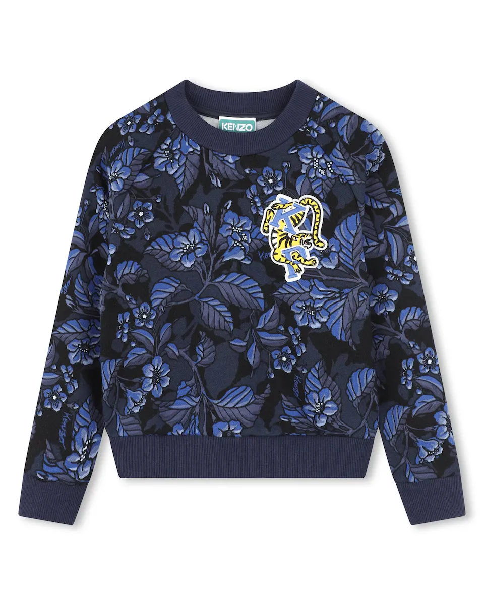 

Хлопковая толстовка с принтом для мальчика Kenzo Kids, темно-синий