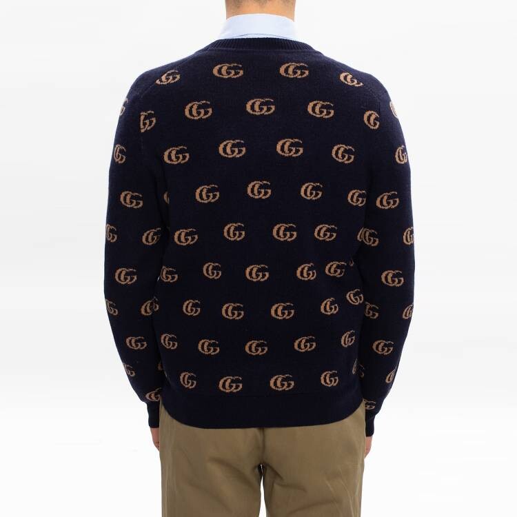 Мужской шерстяной кардиган с жаккардовым узором Double G Gucci, темно-синий — фото 3