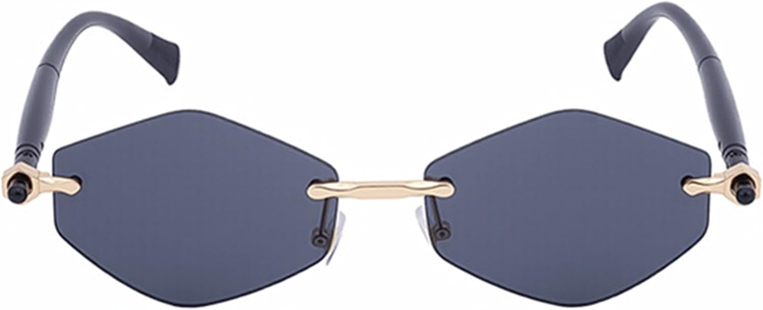 

bullabulling Модные безободковые шестиугольные металлические солнцезащитные очки в винтажном геометрическом стиле с защитой от УФ-излучения UV400 для женщин и мужчин, для активного отдыха на природе, Black