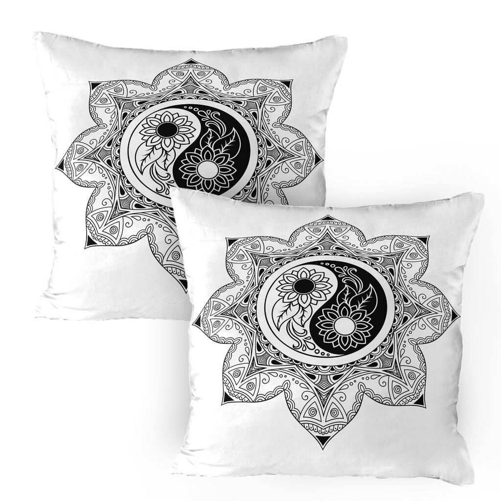 

ABAKUHAUS Ying Yang Чехлы для подушек, набор из 2 шт., Boho Ying Yang Символ в цветке Дзен Хиппи Дизайн Цветочный узор мандалы, Чехол для подушки с декоративным принтом, 80x80 см, Черный и белый