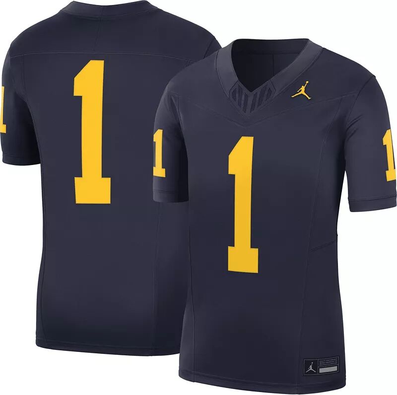 

Мужская футбольная майка Nike Michigan Wolverines #1 синего цвета Dri-FIT Limited VF