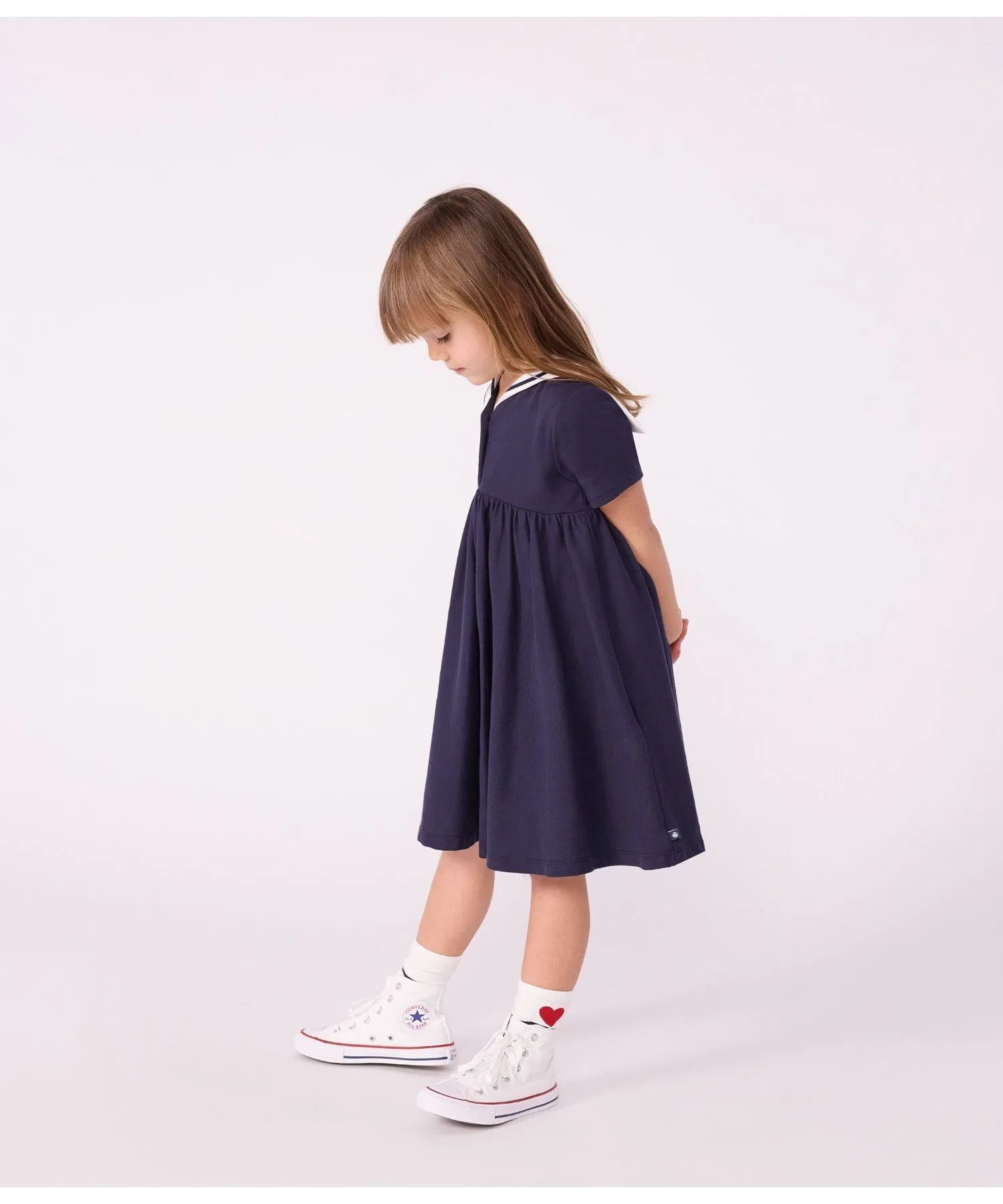Детское платье-футболка из хлопка PETIT BATEAU тёмно-синее — фото 2