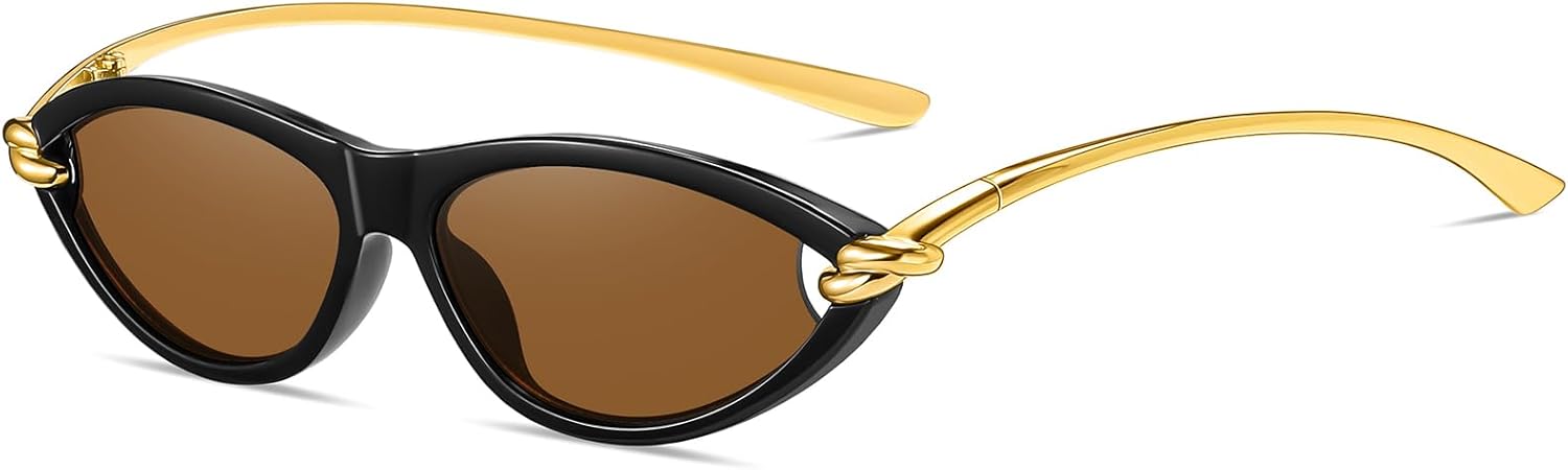 

Ретро-солнцезащитные очки овальной формы для женщин, модные очки «кошачий глаз» в стиле 90-х для женщин и мужчин, тонкие и легкие, защита от УФ-излучения CHAOSELF, Black + Brown