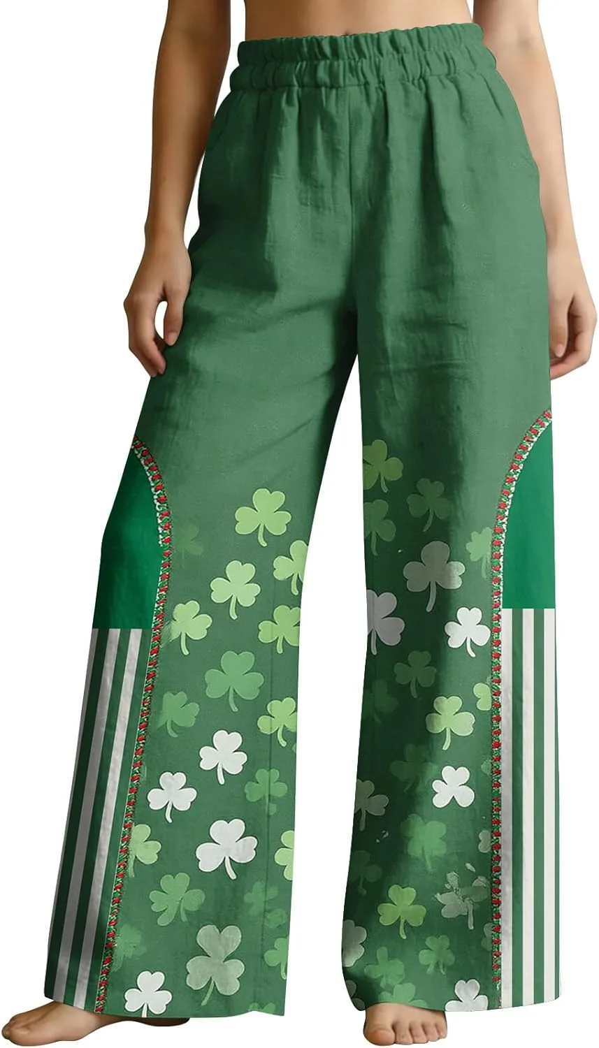 

DuDubaby брюки St Patricks Day для женщин с принтом трилистника, высокие и широкие