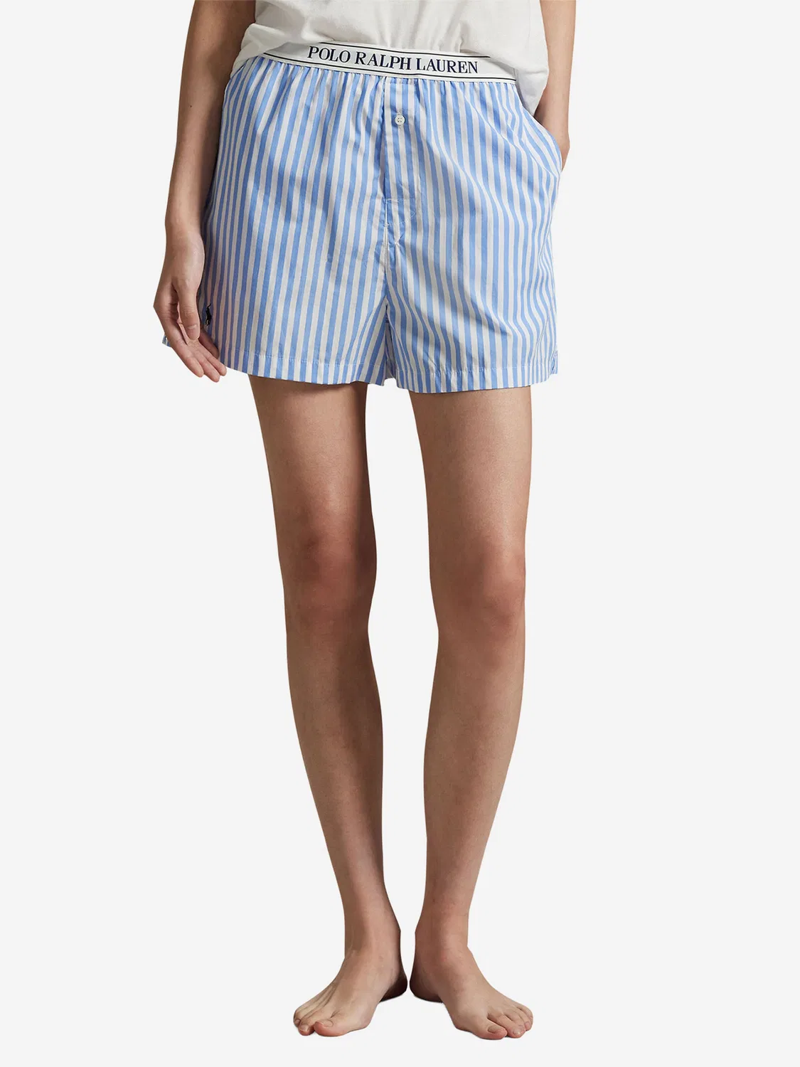 Короткий пижамный комплект 'Рубашечная полоска' Polo Ralph Lauren, Light Blue/Dark Blue/White — фото 4