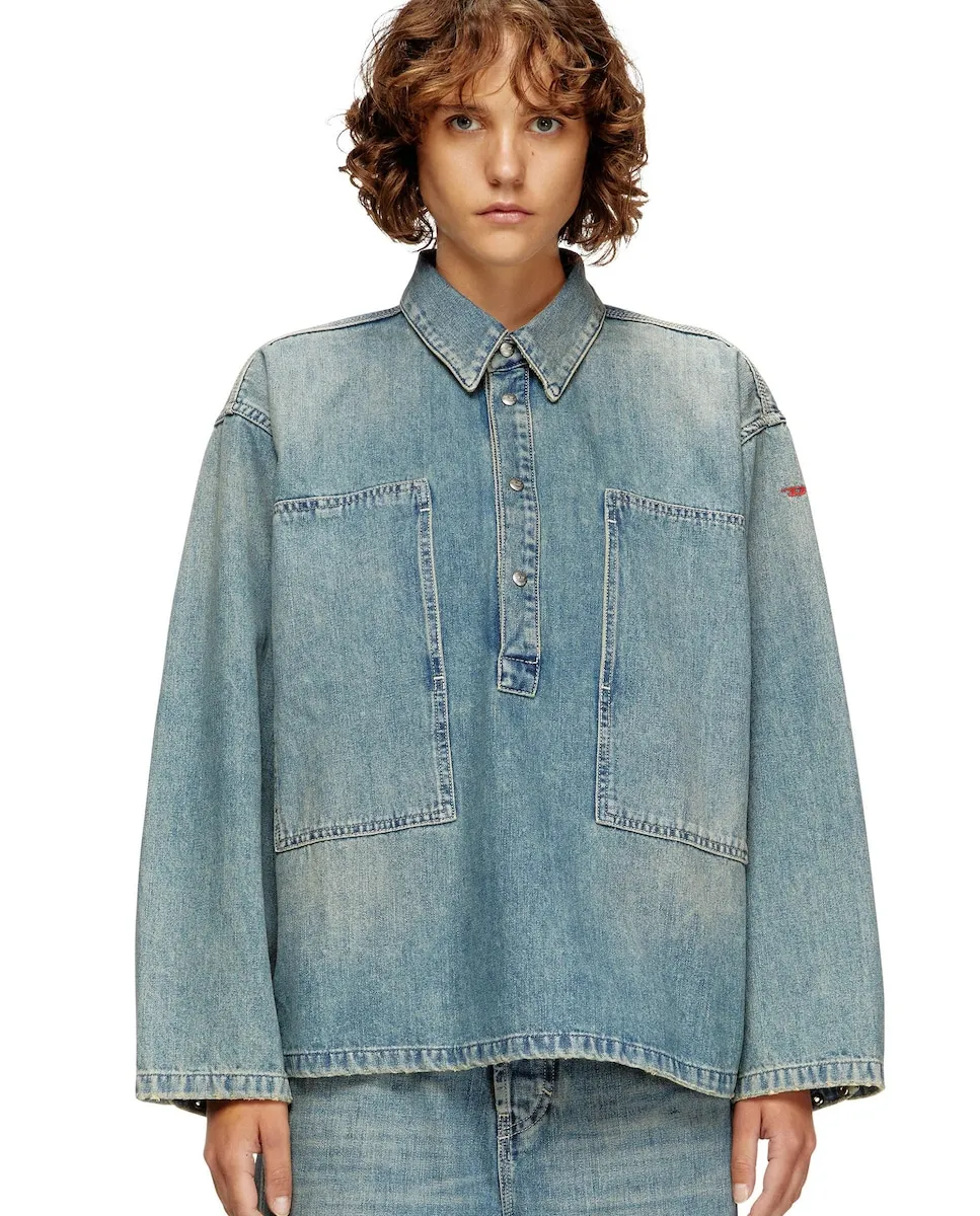 

Женская джинсовая рубашка DIESEL с воротником-поло Diesel, синий